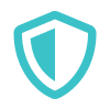 A teal shield icon with a vertical division, symbolizing protection or security.
