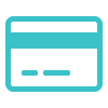 A turquoise credit card icon with two horizontal lines representing card details.