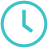 A turquoise clock icon with a minimalist design, showing the time at approximately 10:10.