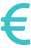 Turquoise euro currency symbol on a white background, depicted in a minimalist design.