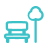 Park icon with a bench and tree, symbolizing outdoor relaxation or recreational spaces.