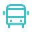 An icon of a bus in a minimalist, turquoise outline style.