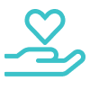 A hand icon holding a heart, symbolizing care, support, or giving.