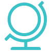A minimalist turquoise globe icon with a stand, symbolizing geography or global concepts.