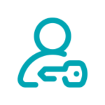 Icon of a person with an outstretched arm holding a key, symbolizing access or ownership.