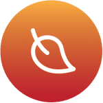 A white leaf icon centered on a gradient orange-red circular background.