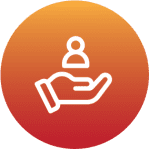 A gradient orange-red circle with a hand icon holding a person symbol in white.