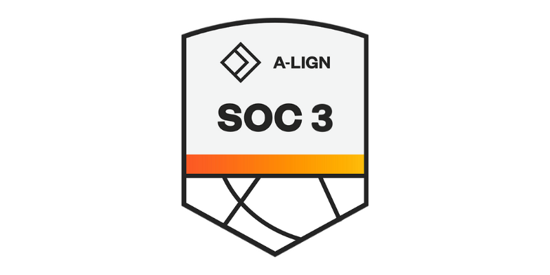 A badge displaying "SOC 3" certification by A-LIGN, featuring geometric design elements.