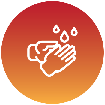 Icon of hands being washed with water droplets, symbolizing hygiene and cleanliness.