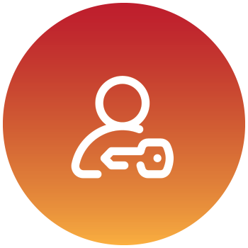 A gradient circle icon with a person outline holding a key, symbolizing access or ownership.
