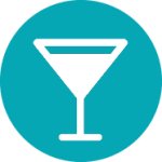 A white martini glass icon centered on a teal circular background.