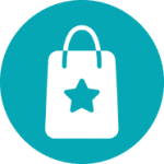 A teal circle with a white shopping bag icon featuring a star in the center.
