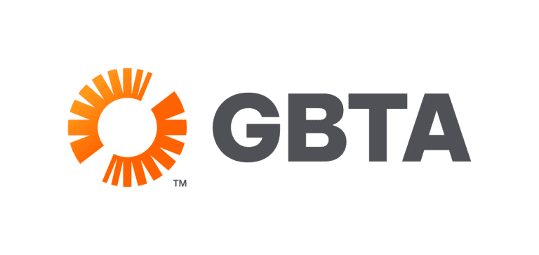 GBTA logo featuring an orange circular design and bold gray text on a white background.