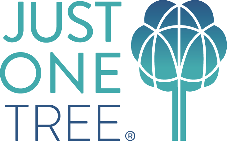 A gradient tree logo with the text "JUST ONE TREE®" in modern, clean typography.