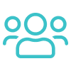 Icon of three stylized human figures, with one larger figure in front and two smaller behind.