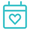 A calendar icon with a heart symbol, representing a date or event related to love or care.