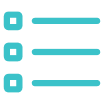 Three teal bullet points arranged vertically, symbolizing a list or organized information.
