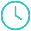 A turquoise clock icon with hour and minute hands pointing to 10:10.