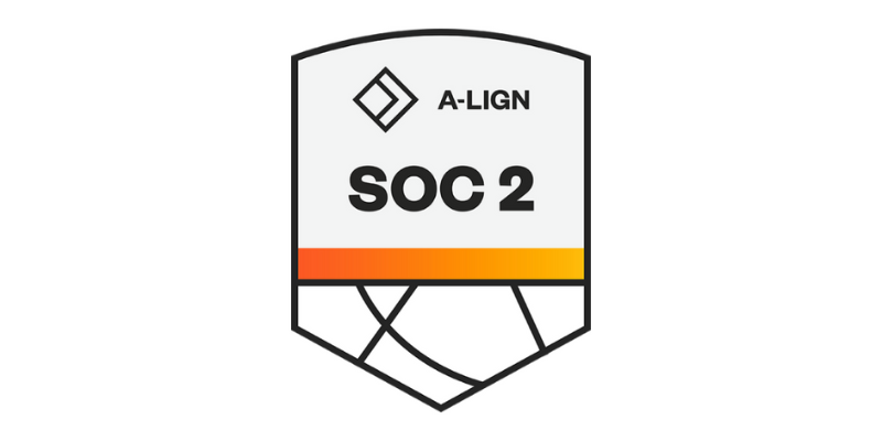 A SOC 2 compliance badge by A-LIGN, featuring a shield design with gradient orange accents.