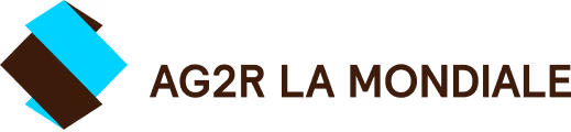 Logo d'AG2R LA MONDIALE avec un design géométrique bleu et marron.