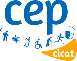 Logo bleu avec les lettres 'cep' entourées d'icônes représentant diverses activités physiques et une forme orange avec le texte 'cicat'.