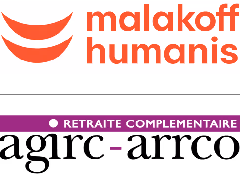 Logo de Malakoff Humanis en rouge avec la mention 'Retraite Complémentaire' sur fond violet.