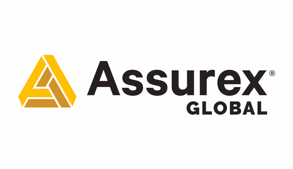 Assurex Global logo with stylized gold triangular emblem and black text.