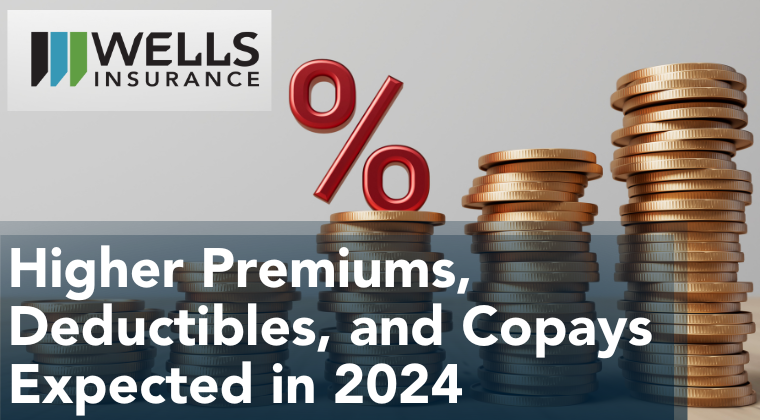A banner with text Higher Premiums, Deductibles and Copays Expected in 2024