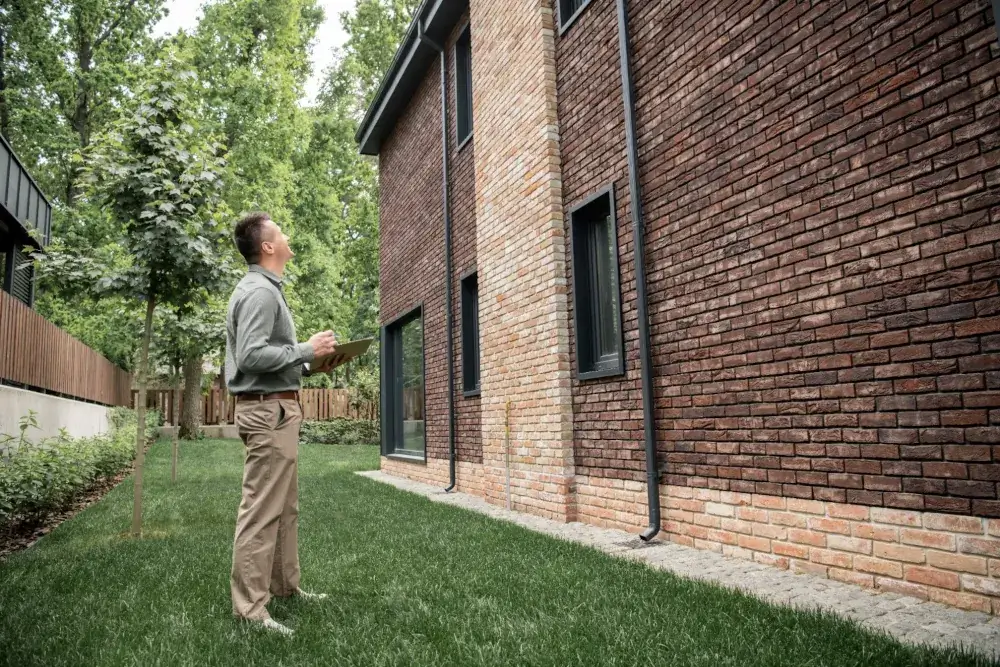 A man inspecting a building