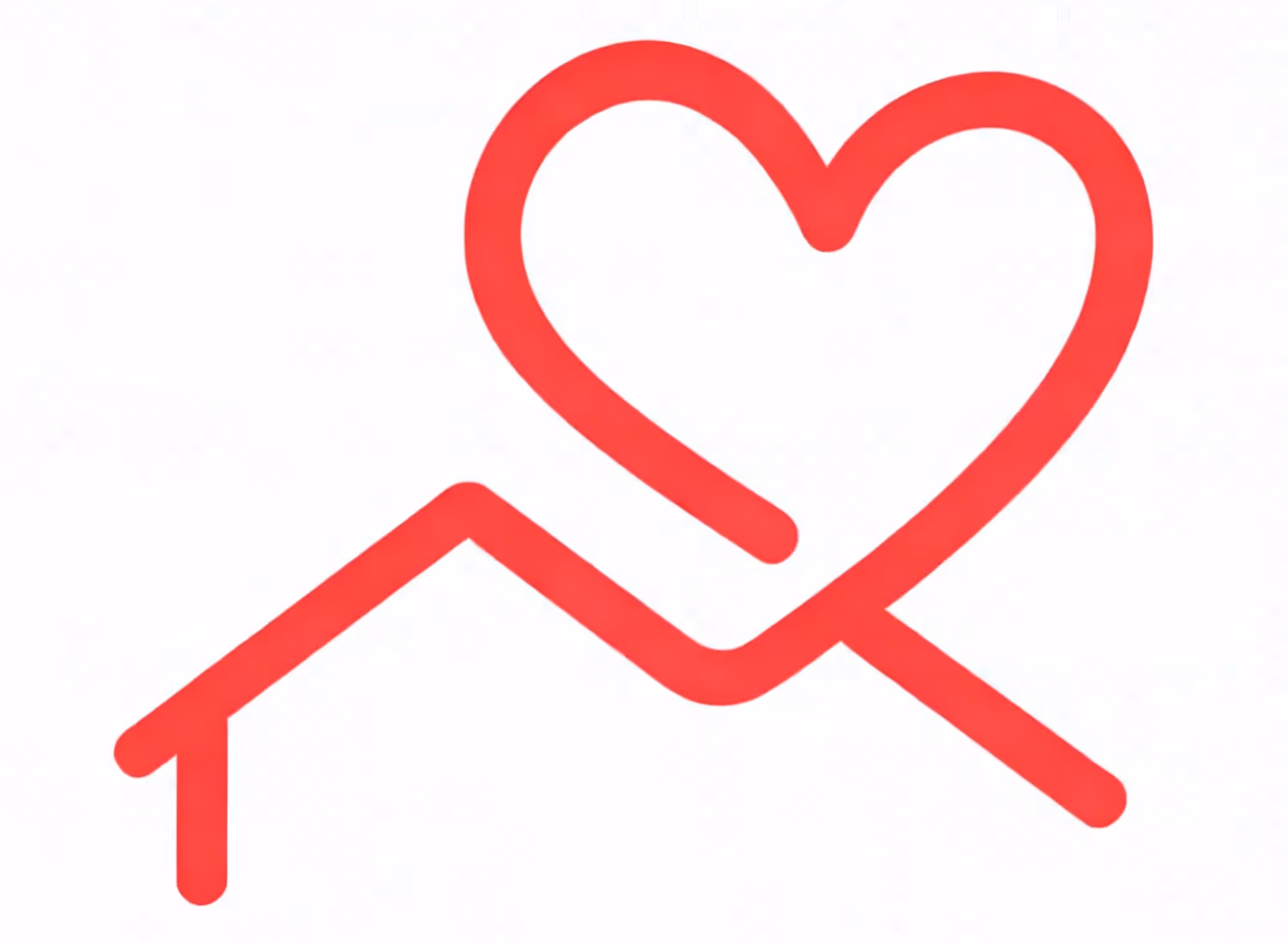 Red line drawing combining a house roof and a heart shape above it.