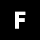 White uppercase letter F on a black square background.