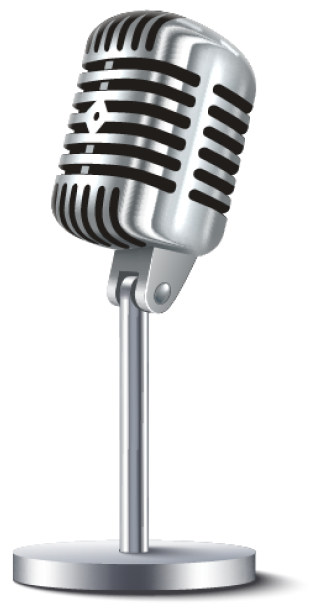 Classic silver retro microphone on a stand with a black grille.