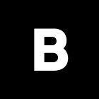 White capital letter B on a black circular background.
