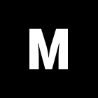 White uppercase letter M centered on a black square background.