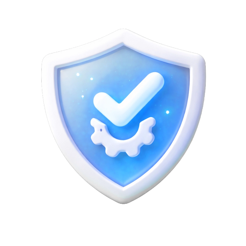 Bouclier avec check illustrant zero erreur et processus fiable 24/7.