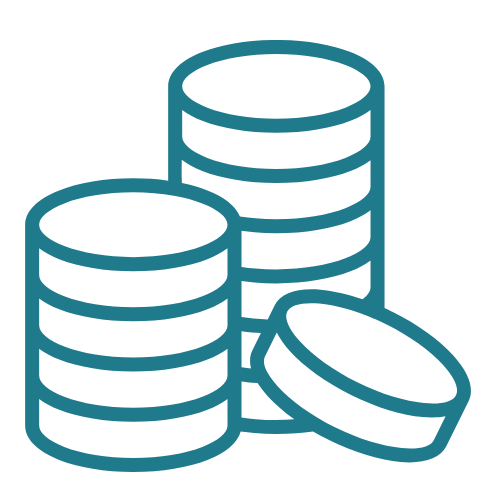 Icon of stacked coins with one coin leaning against the stacks.