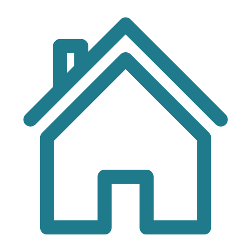 Simple icon of a house with a chimney and a large doorway.