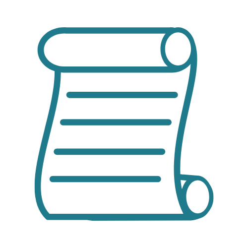 Icon of a rolled scroll document with horizontal lines representing text.