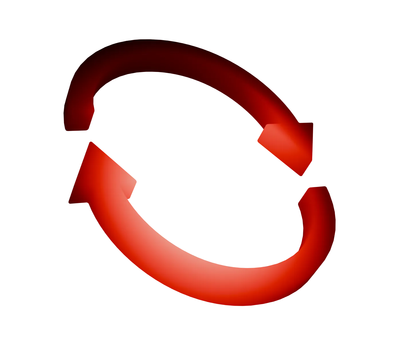 Two curved red arrows forming a circular loop pointing at each other on a black background.
