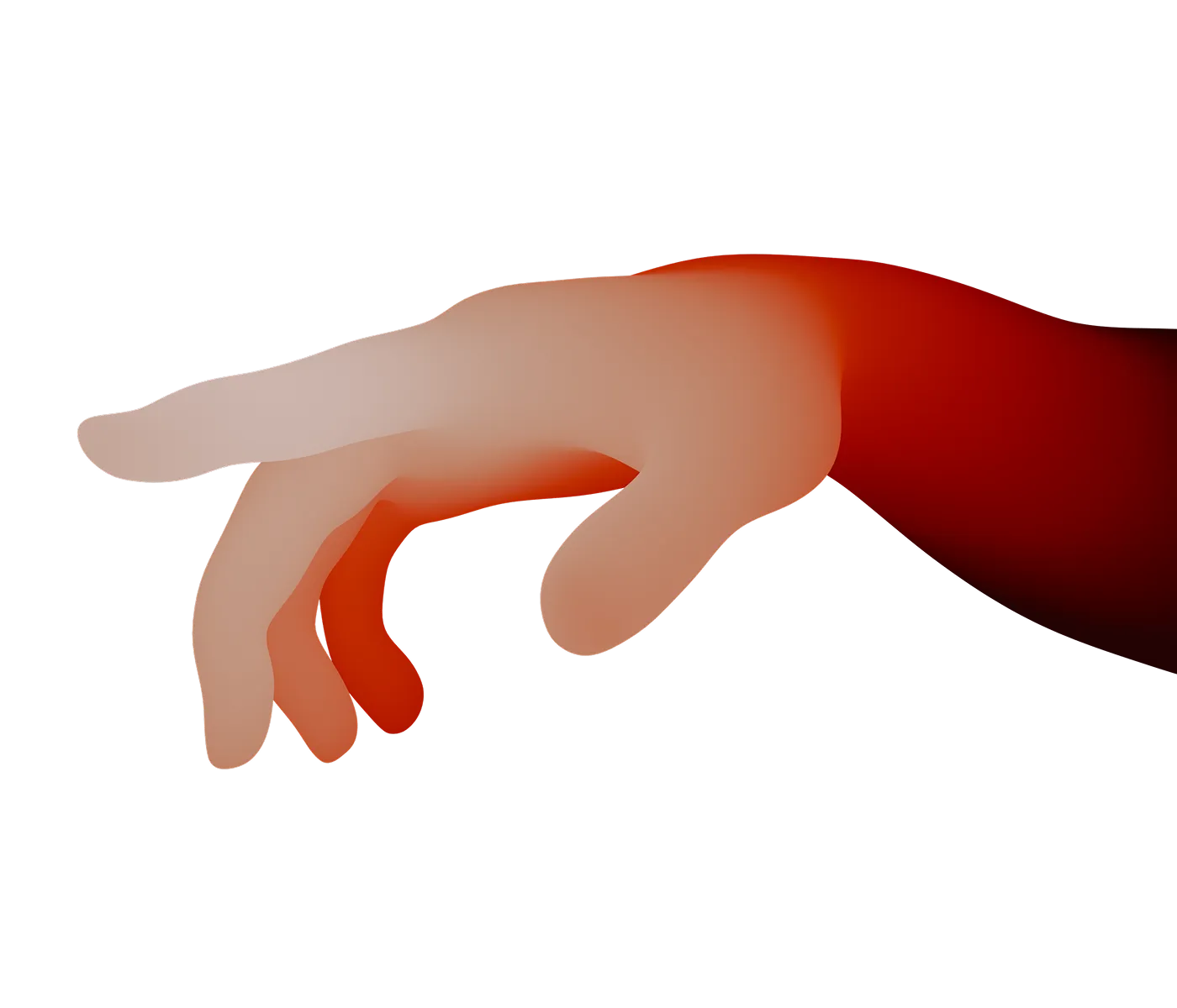 Digital illustration of a right hand with fingers slightly curled and colored in shades of red and peach.