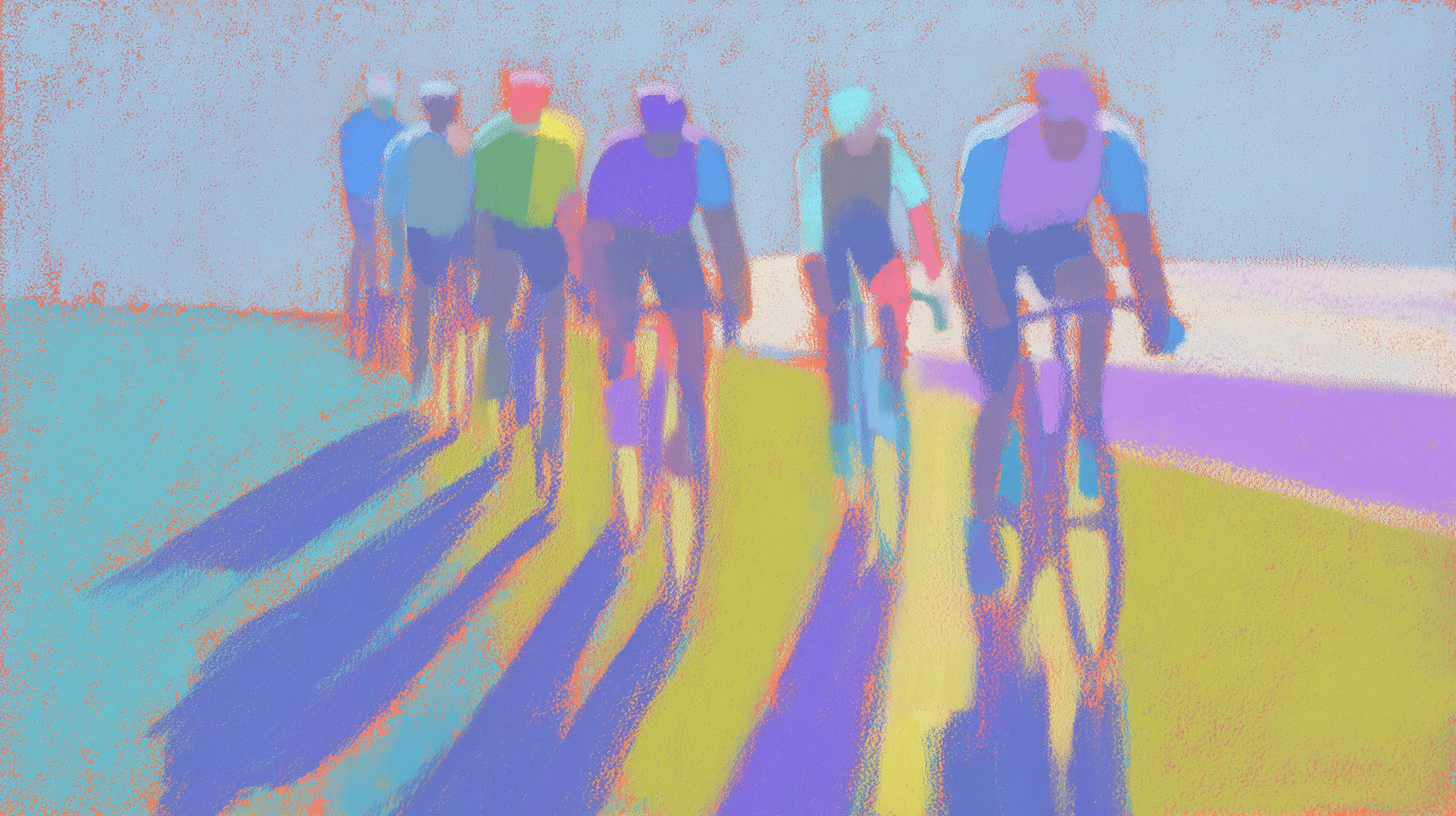 Peloton of cyclists racing in formation on a road