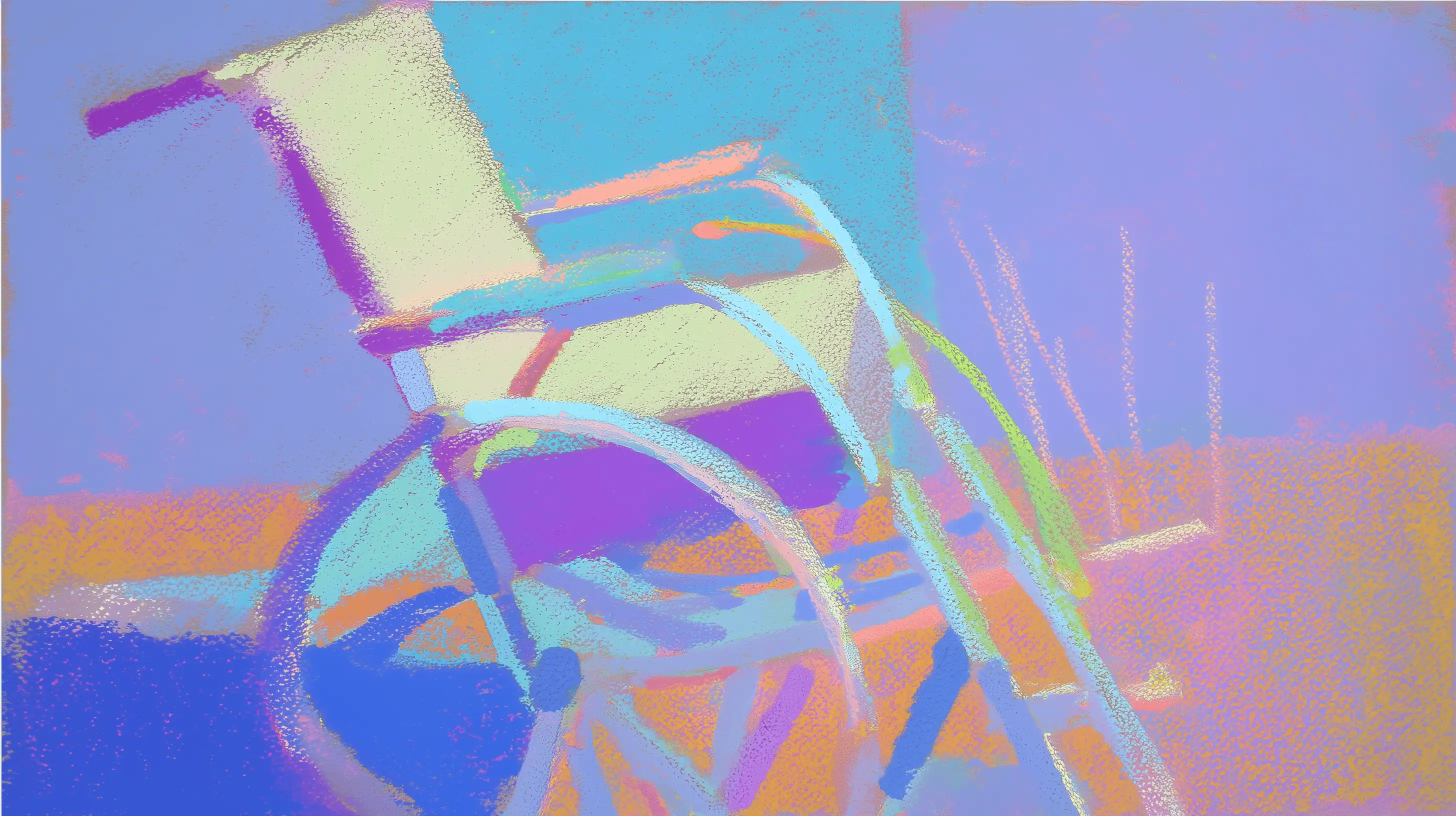 Abstract illustration of a wheelchair in soft pastel colors