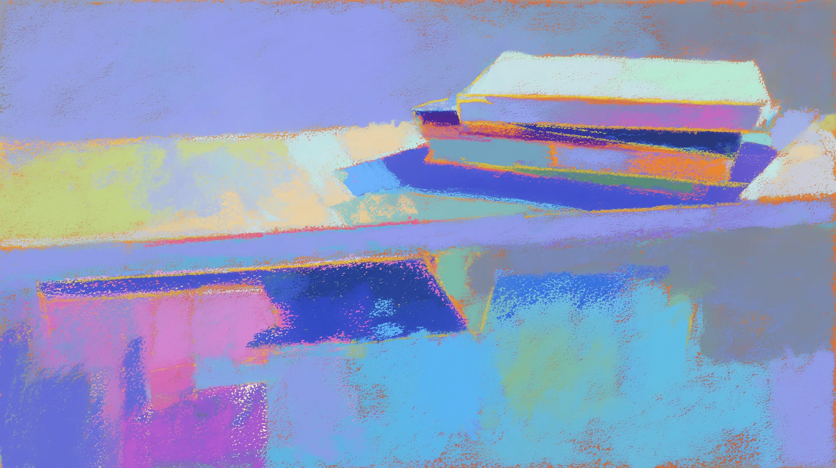 Abstract illustration of stacked books in vibrant pastel colors