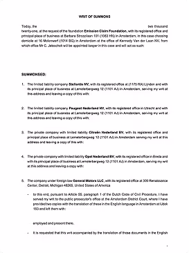 Stellantis dagvaarding eerste pagina