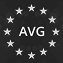 Circle of 12 white stars surrounding the letters AVG on a dark gray background.