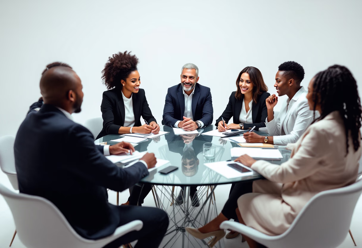 image of a diverse team in a meeting (for a edtech)