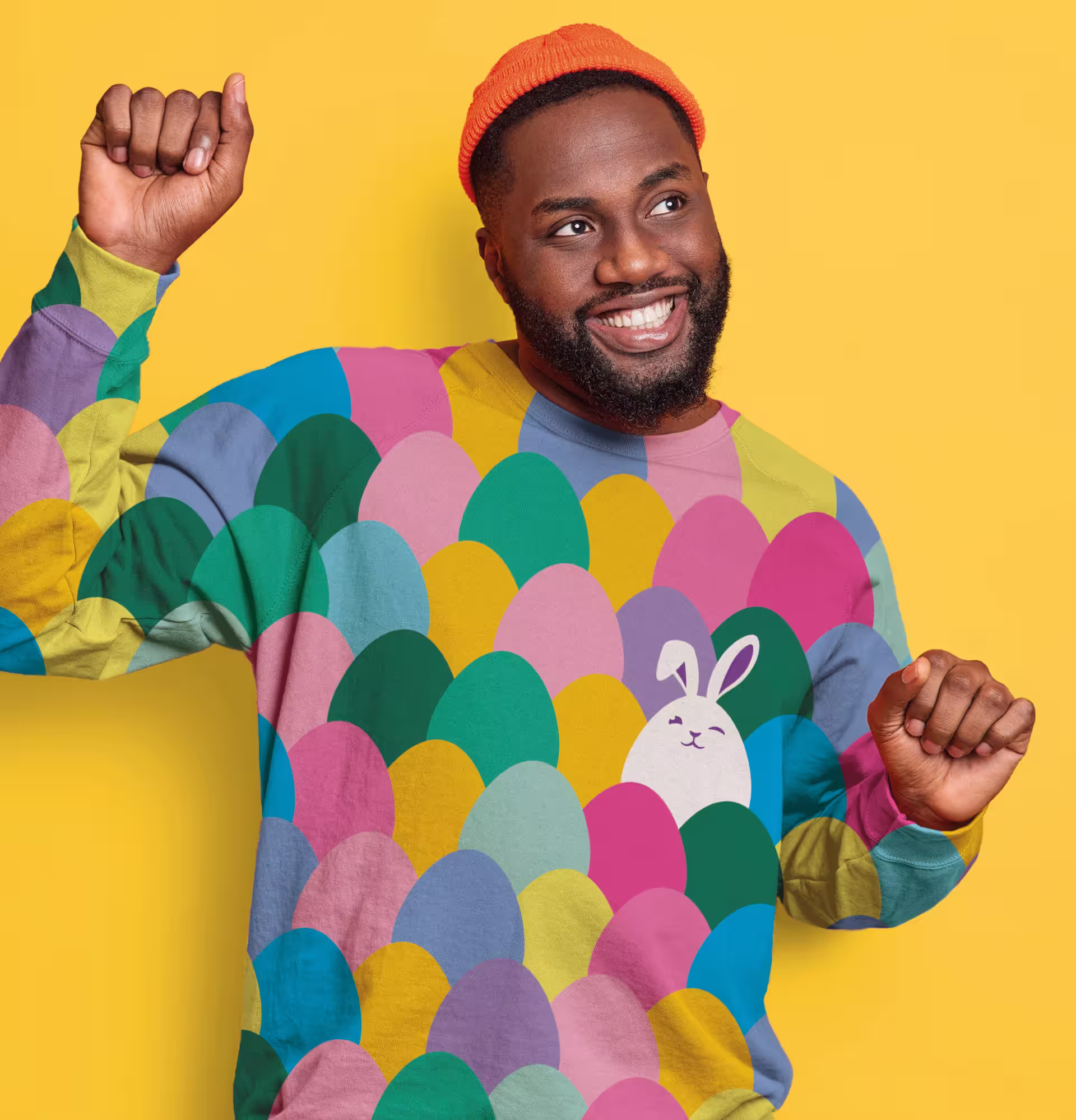 man wearing easter jumper