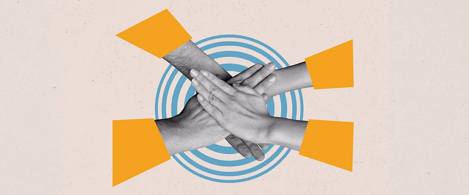 hands collective holding each other.