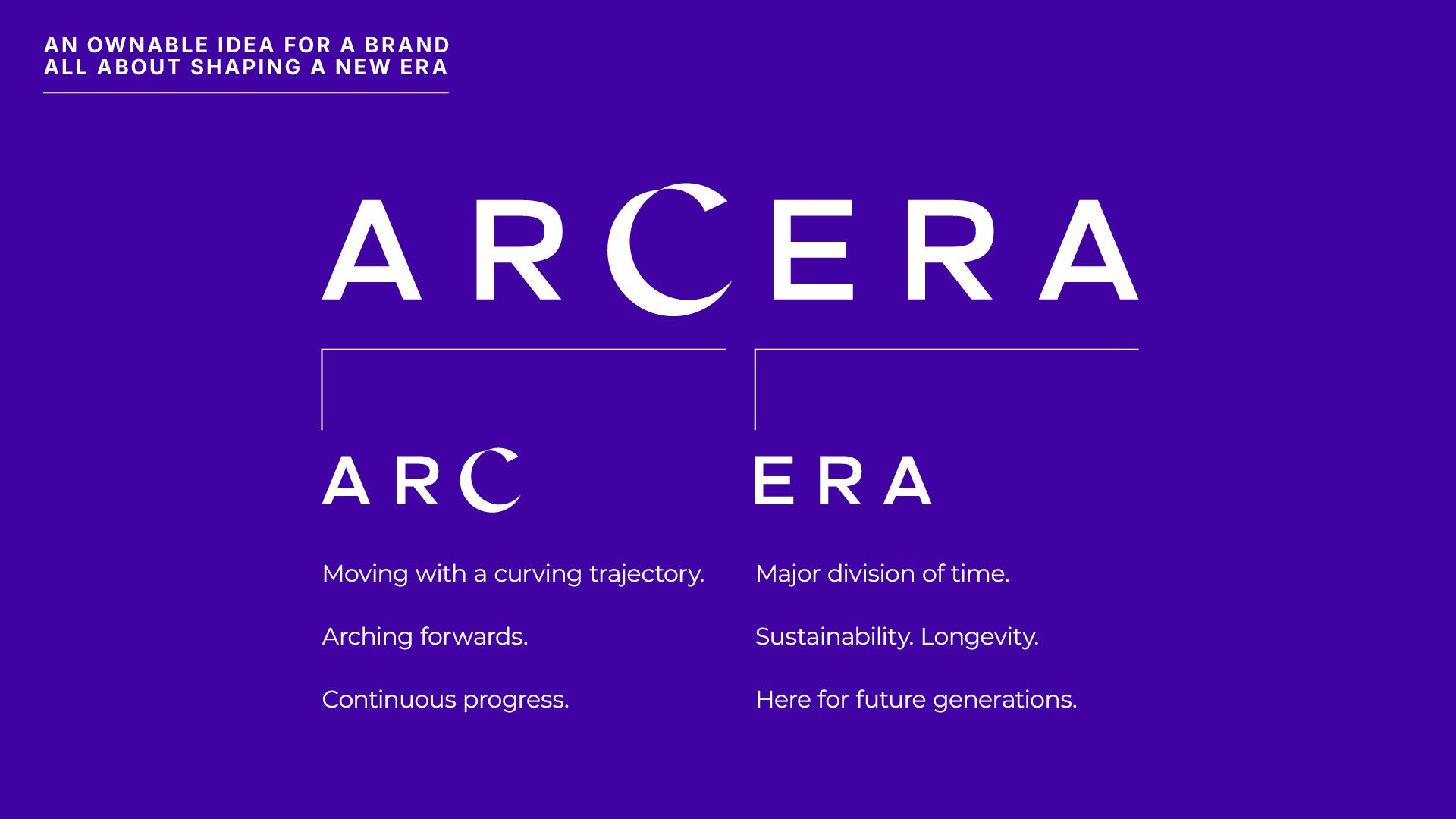 The text "arcera" appears in a bold design, with white letters outlined in blue, set against a neutral backdrop.