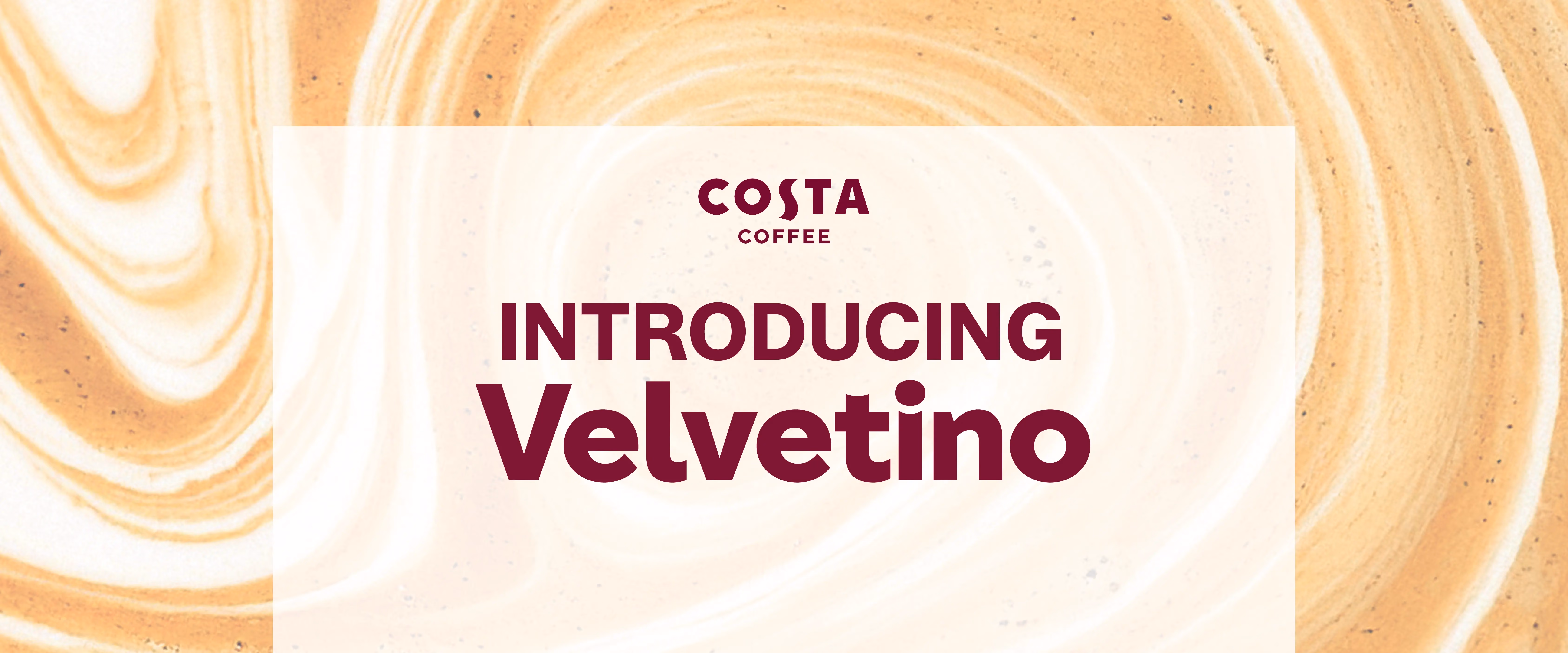 Coffee swirl background with Costa logo and the text introducing Velvetino